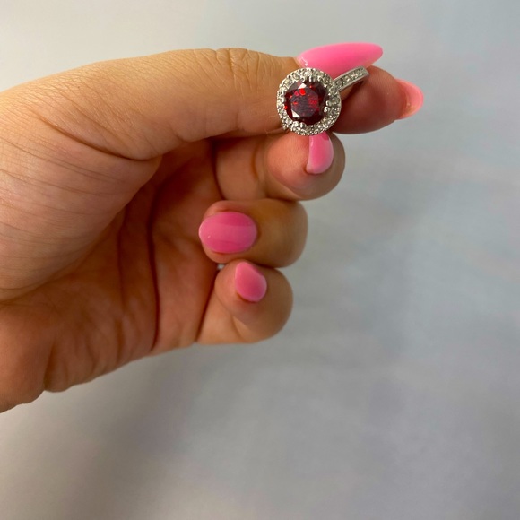 Cute Red lab-made ruby Silver ring- Super Cute for going out or for date night - Picture 3 of 3